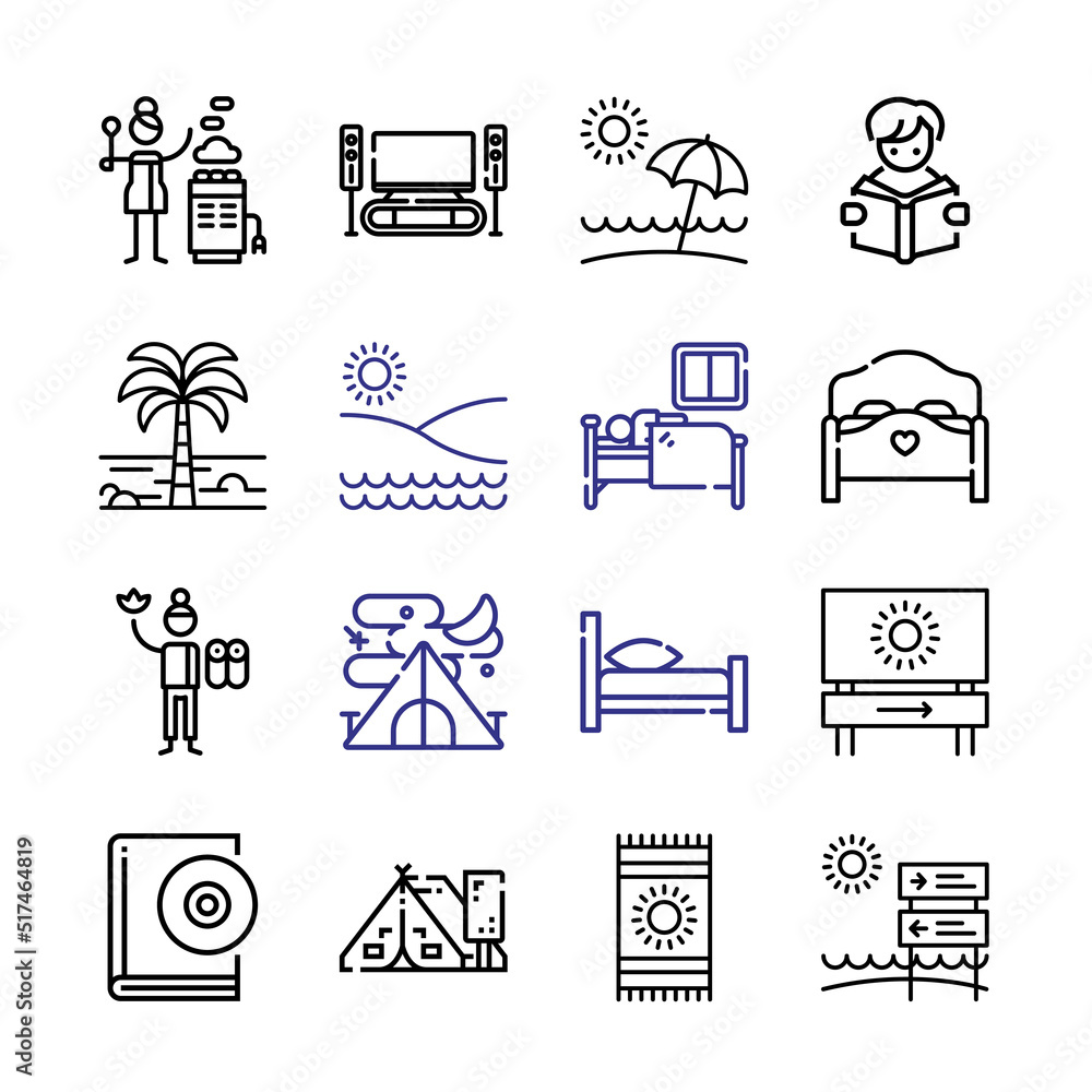 Poster relaxation icon set with line icons. modern thin line style. suitable for web and mobile icon. vecto