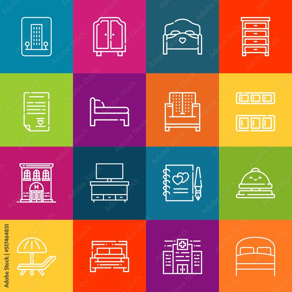 Aufkleber modern thin line icons set of bed elements. premium quality outline symbol collection. simple mono l