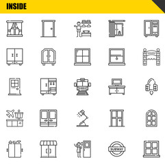inside vector line icons set. window, elevator and door Icons. Thin line design. Modern outline graphic elements, simple stroke symbols stock illustration