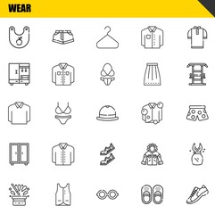 wear vector line icons set. bib, hat and polo Icons. Thin line design. Modern outline graphic elements, simple stroke symbols stock illustration