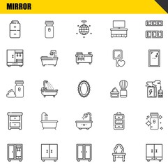 mirror vector line icons set. battery, closet and electric razor Icons. Thin line design. Modern outline graphic elements, simple stroke symbols stock illustration
