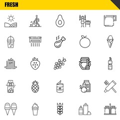 fresh vector line icons set. field, ice cream and pancakes Icons. Thin line design. Modern outline graphic elements, simple stroke symbols stock illustration