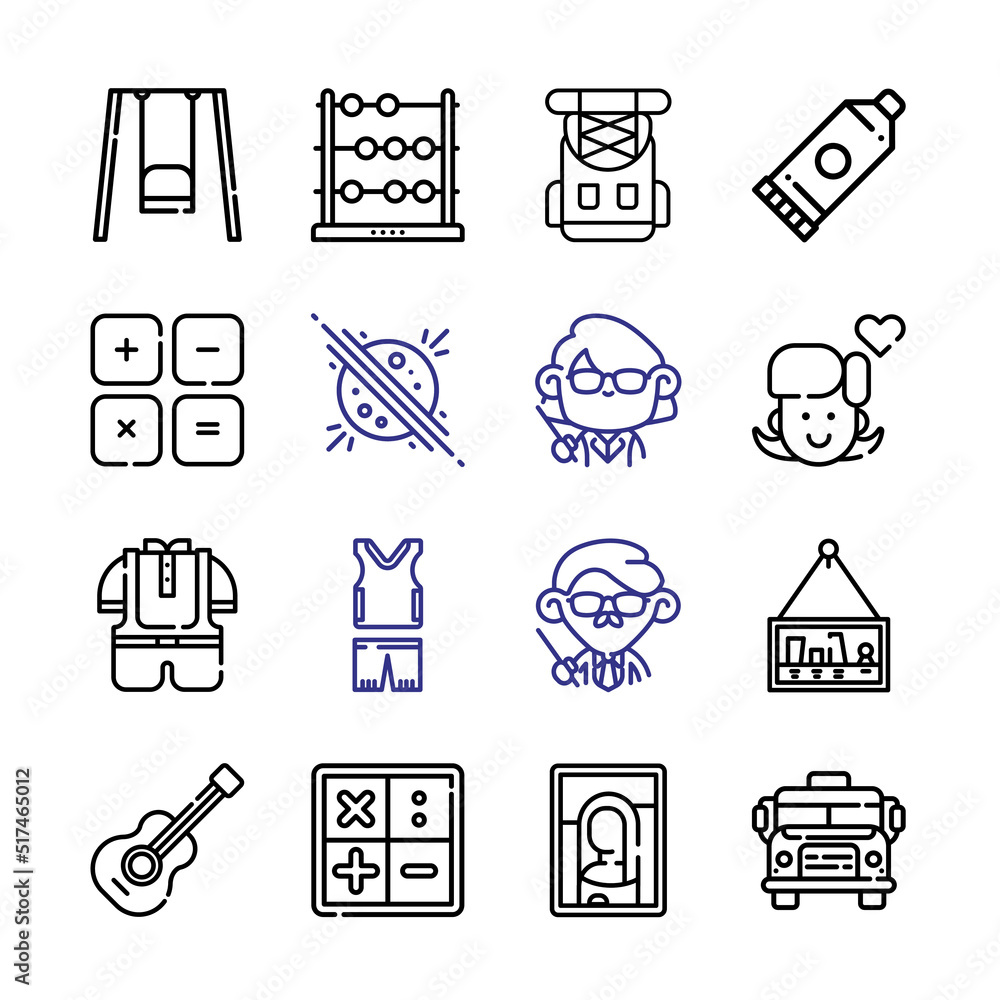 Poster kids icon set with line icons. modern thin line style. suitable for web and mobile icon. vector illu