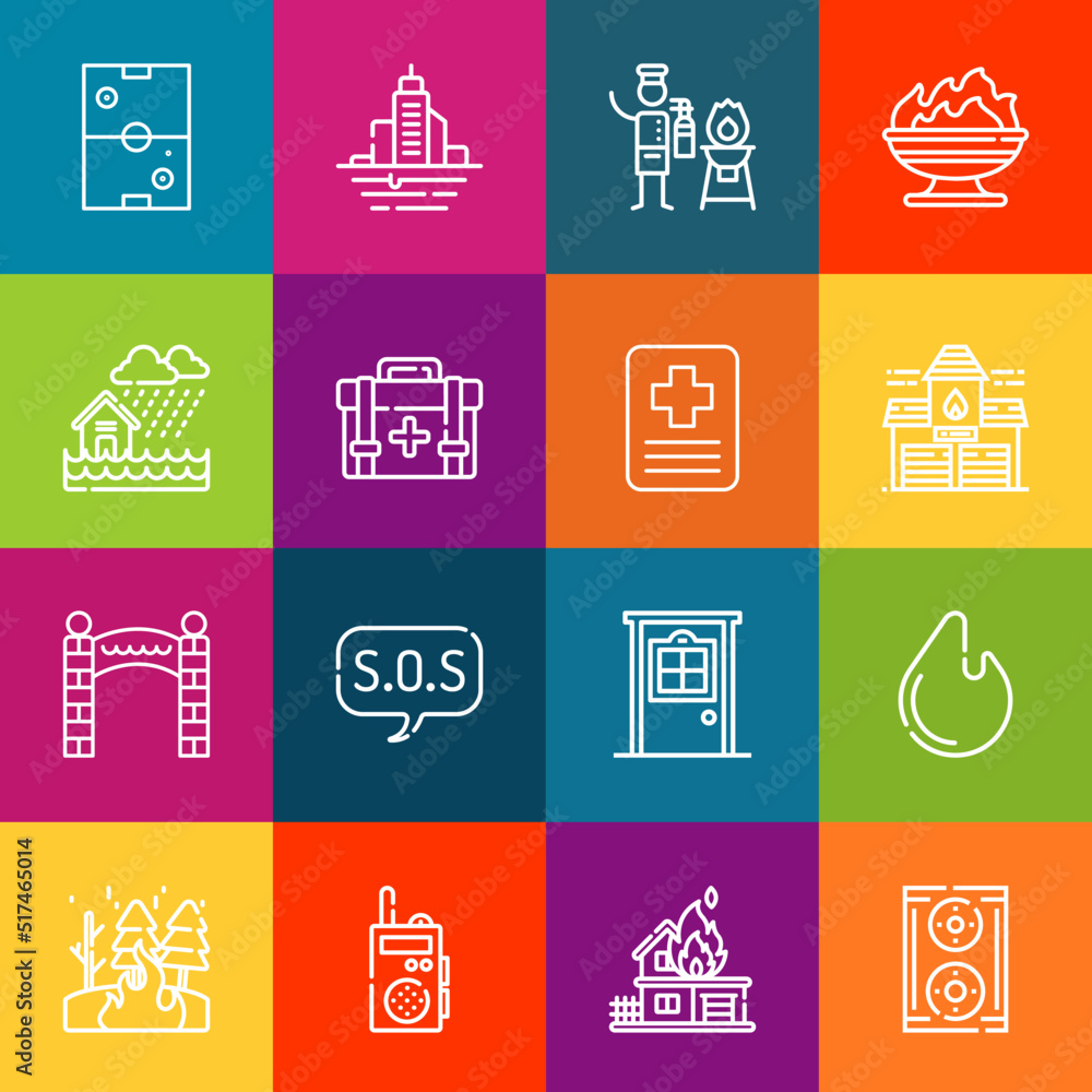 Poster modern thin line icons set of emergency elements. premium quality outline symbol collection. simple 