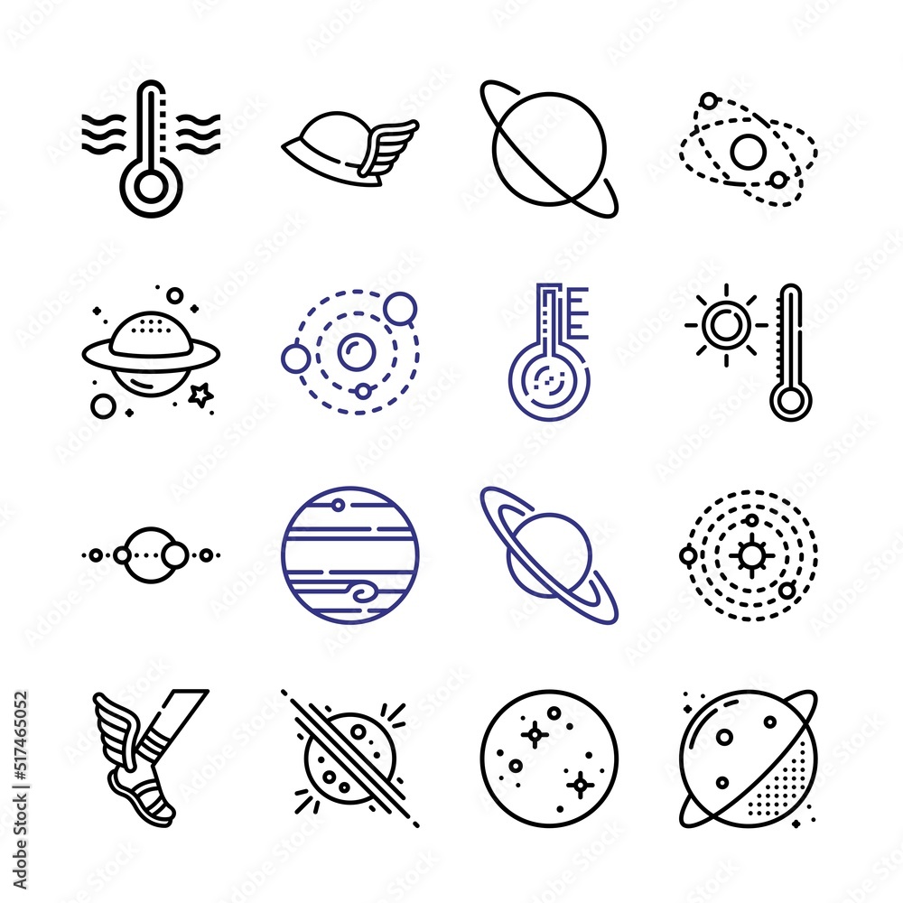 Poster mercury icon set with line icons. modern thin line style. suitable for web and mobile icon. vector i