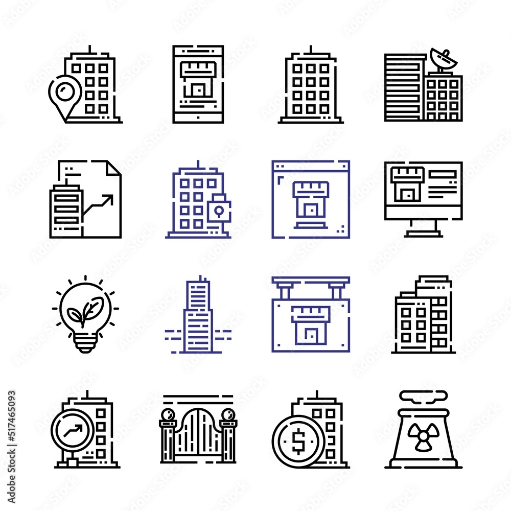 Poster skyline icon set with line icons. modern thin line style. suitable for web and mobile icon. vector i
