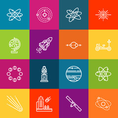 Fototapeta premium Modern thin line icons set of orbit elements. Premium quality outline symbol collection. Simple mono linear pictogram pack. Stroke vector logo concept for web graphics