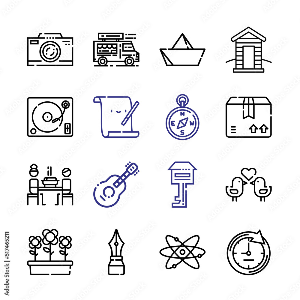 Poster retro icon set with line icons. modern thin line style. suitable for web and mobile icon. vector ill