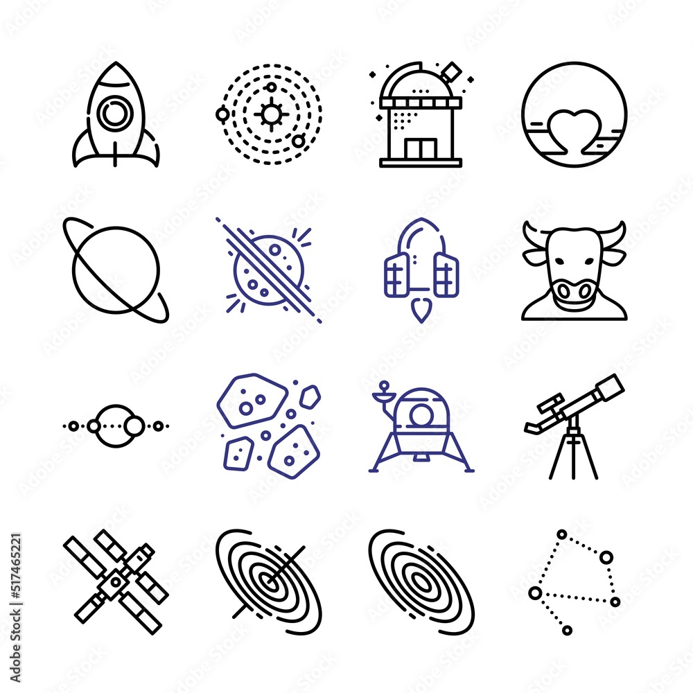Poster astronomy icon set with line icons. modern thin line style. suitable for web and mobile icon. vector