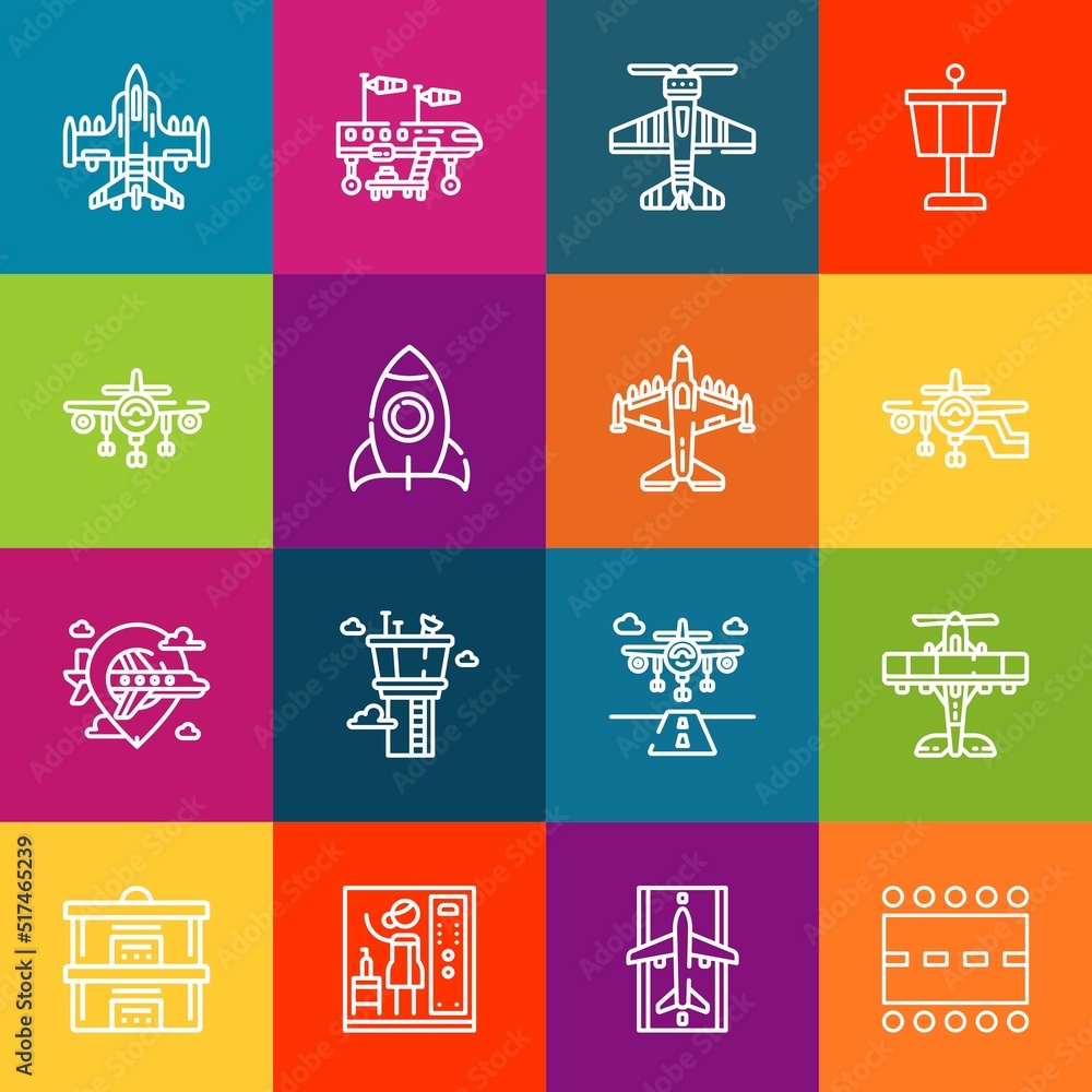 Poster modern thin line icons set of takeoff elements. premium quality outline symbol collection. simple mo