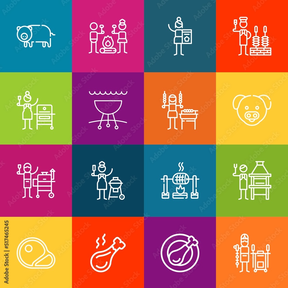Poster modern thin line icons set of barbecue elements. premium quality outline symbol collection. simple m