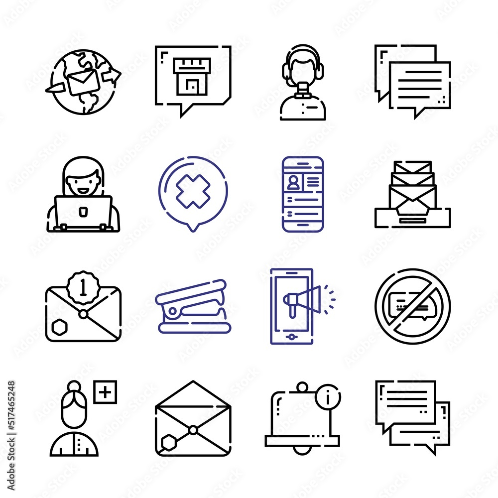 Poster chat icon set with line icons. modern thin line style. suitable for web and mobile icon. vector illu