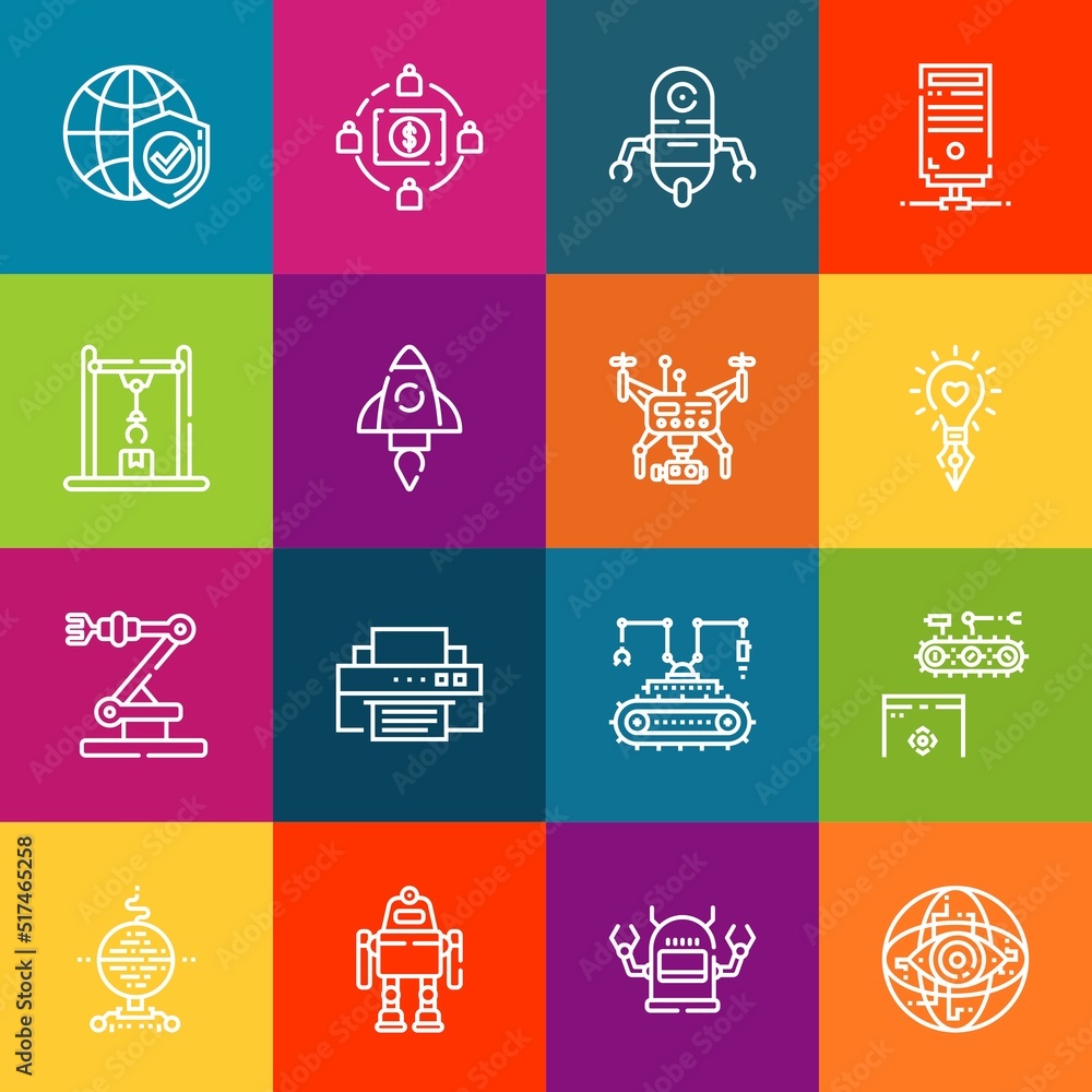 Poster modern thin line icons set of innovation elements. premium quality outline symbol collection. simple