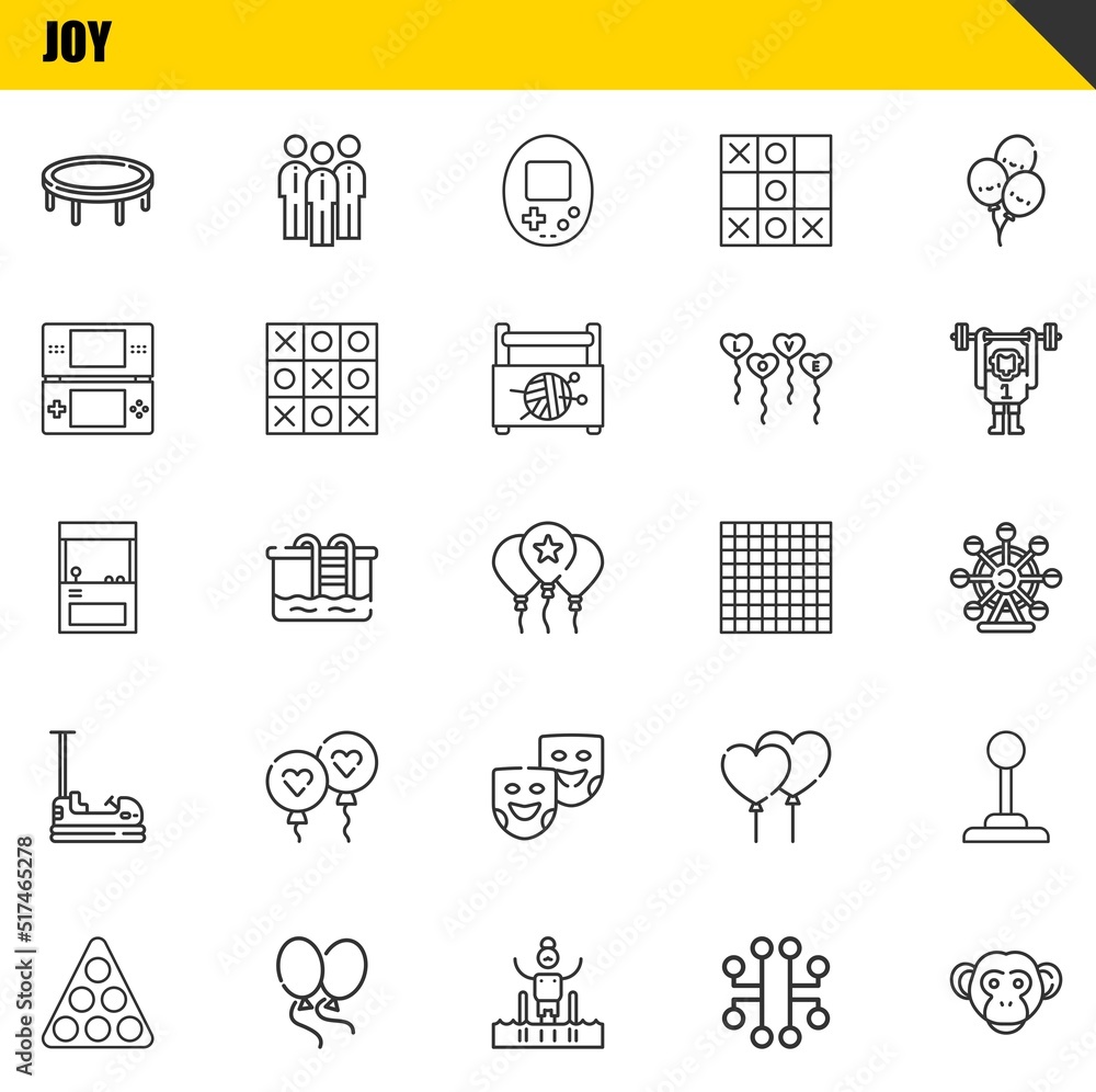 Poster joy vector line icons set. trampoline, pool and arcade icons. thin line design. modern outline graph