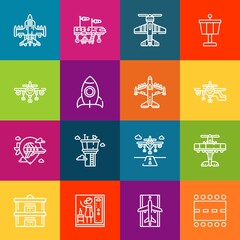 Modern thin line icons set of takeoff elements. Premium quality outline symbol collection. Simple mono linear pictogram pack. Stroke vector logo concept for web graphics