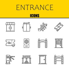 entrance vector line icons set. entrances, elevator and escalator Icons. Thin line design. Modern outline graphic elements, simple stroke symbols stock illustration