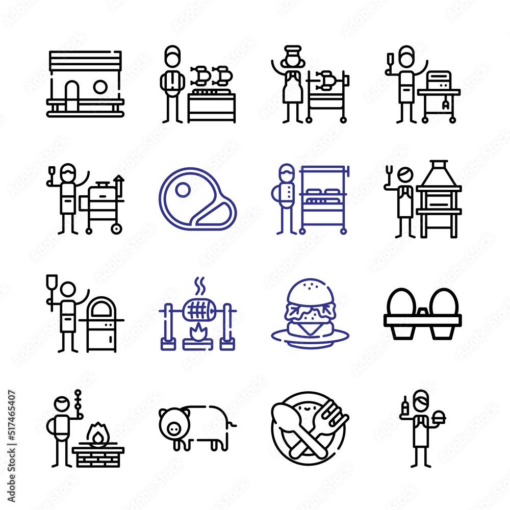 Poster meat icon set with line icons. modern thin line style. suitable for web and mobile icon. vector illu