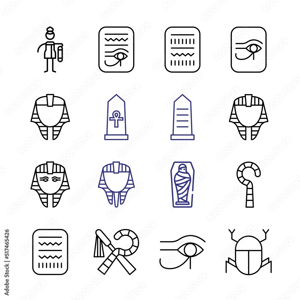 Poster pharaoh icon set with line icons. modern thin line style. suitable for web and mobile icon. vector i