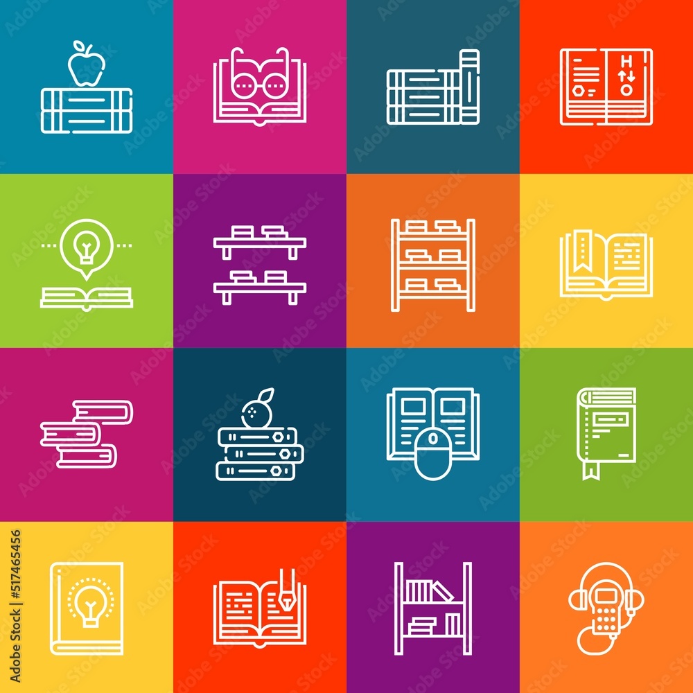 Poster modern thin line icons set of textbook elements. premium quality outline symbol collection. simple m