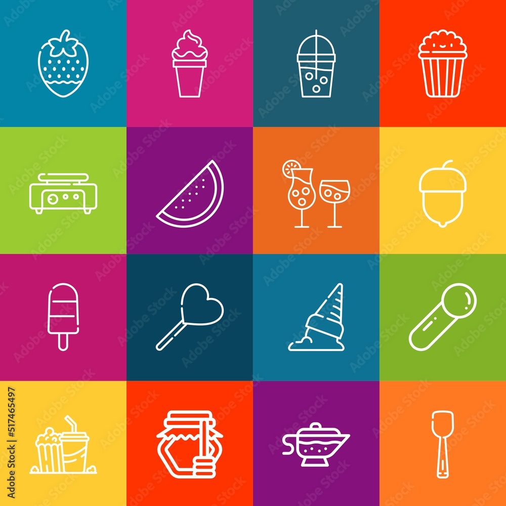 Poster modern thin line icons set of tasty elements. premium quality outline symbol collection. simple mono