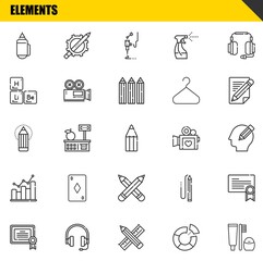 elements vector line icons set. pencil, certificate and pencil Icons. Thin line design. Modern outline graphic elements, simple stroke symbols stock illustration