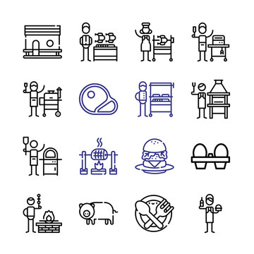 meat Icon Set with line icons. Modern Thin Line Style. Suitable for Web and Mobile Icon. Vector illustration EPS 10.