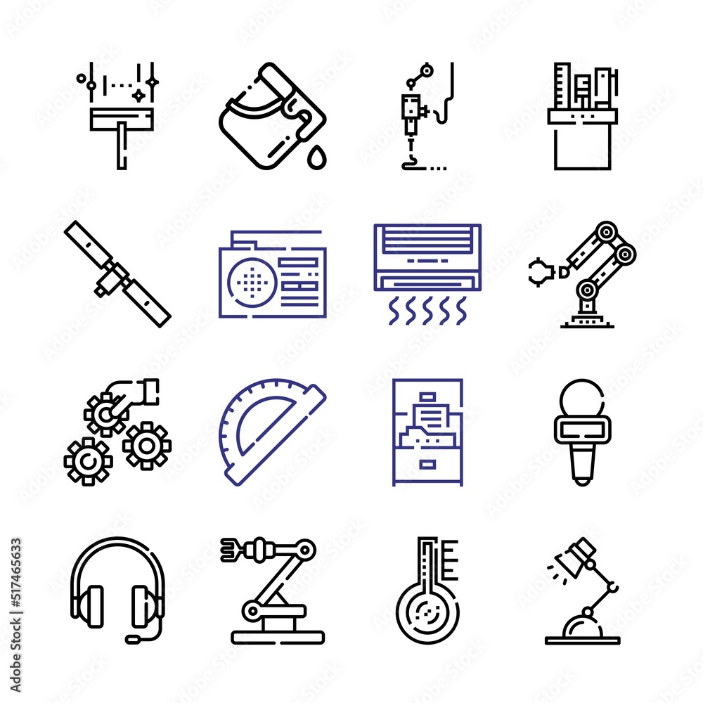 Aufkleber equipment icon set with line icons. modern thin line style. suitable for web and mobile icon. vector