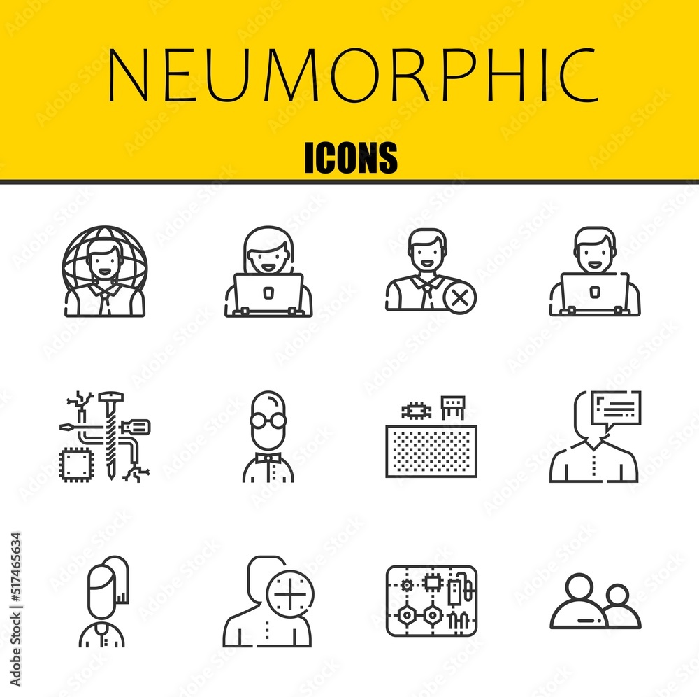 Poster neumorphic vector line icons set. user, user and user icons. thin line design. modern outline graphi