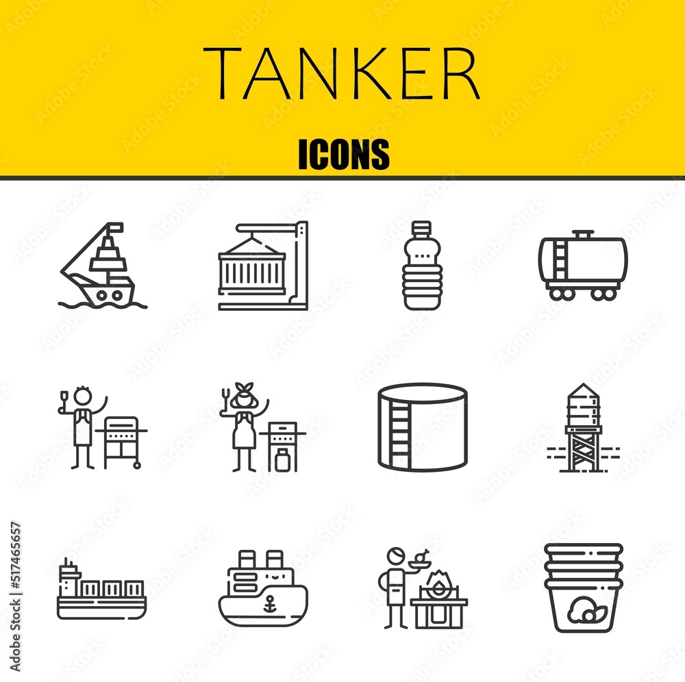 Aufkleber tanker vector line icons set. ship, container and oils icons. thin line design. modern outline graph