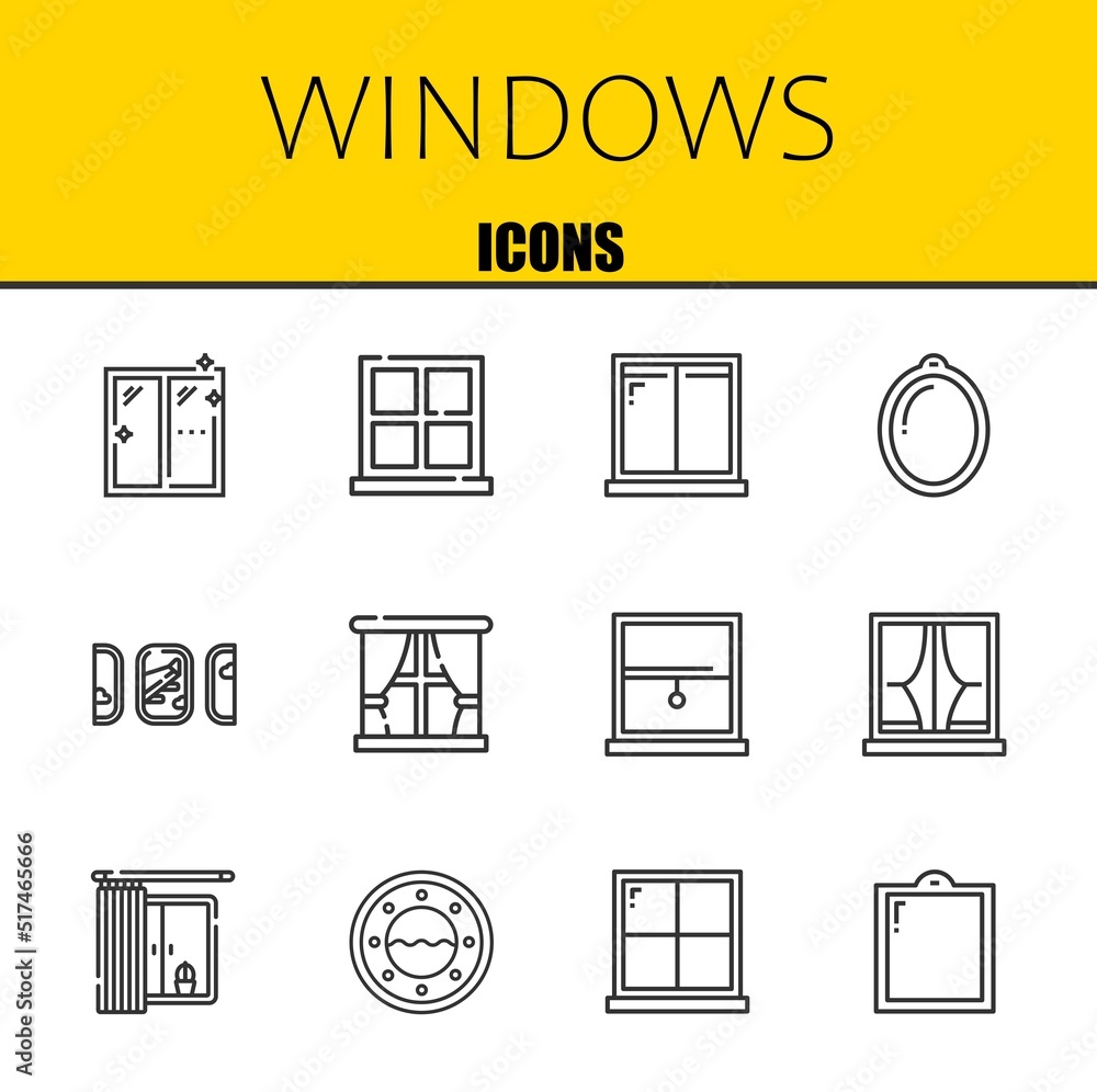 Poster windows vector line icons set. window, window and window icons. thin line design. modern outline gra
