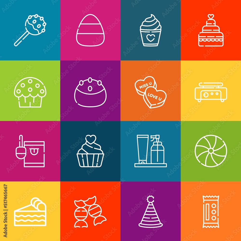 Poster modern thin line icons set of cupcake elements. premium quality outline symbol collection. simple mo