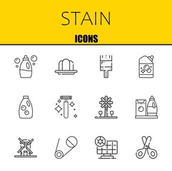 stain vector line icons set. detergent, gelatine and paint brush Icons. Thin line design. Modern outline graphic elements, simple stroke symbols stock illustration