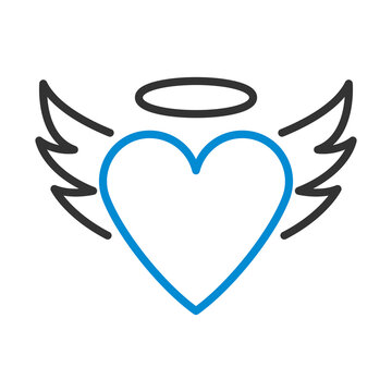Valentine Heart With Wings And Halo Icon