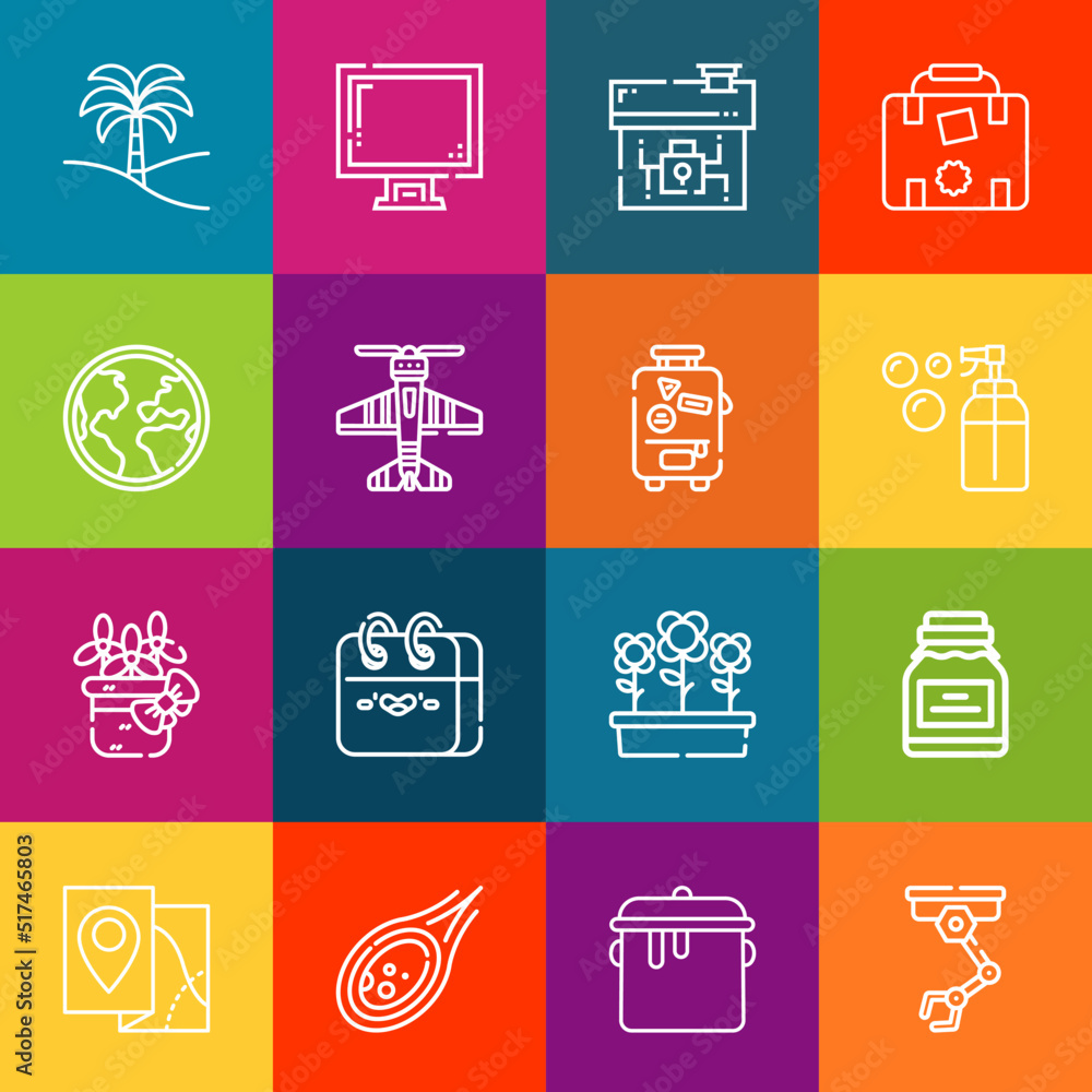 Poster modern thin line icons set of plan elements. premium quality outline symbol collection. simple mono 