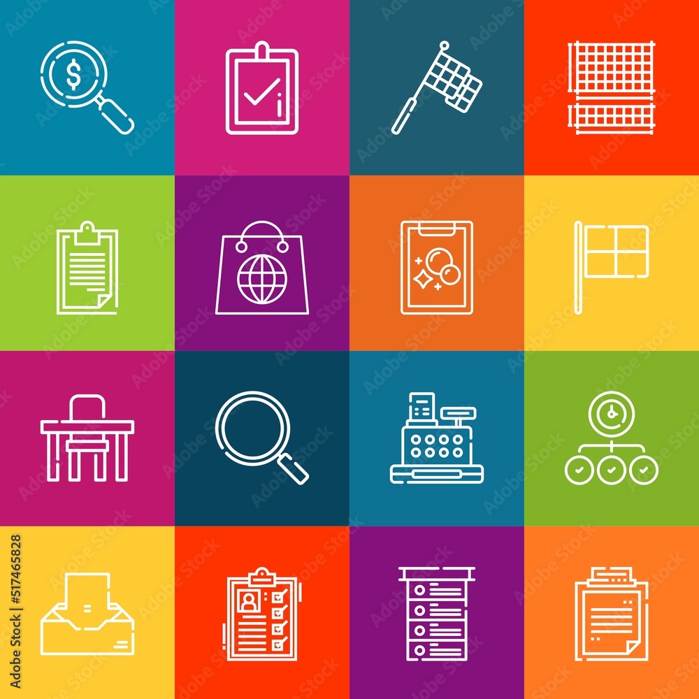 Poster modern thin line icons set of check elements. premium quality outline symbol collection. simple mono