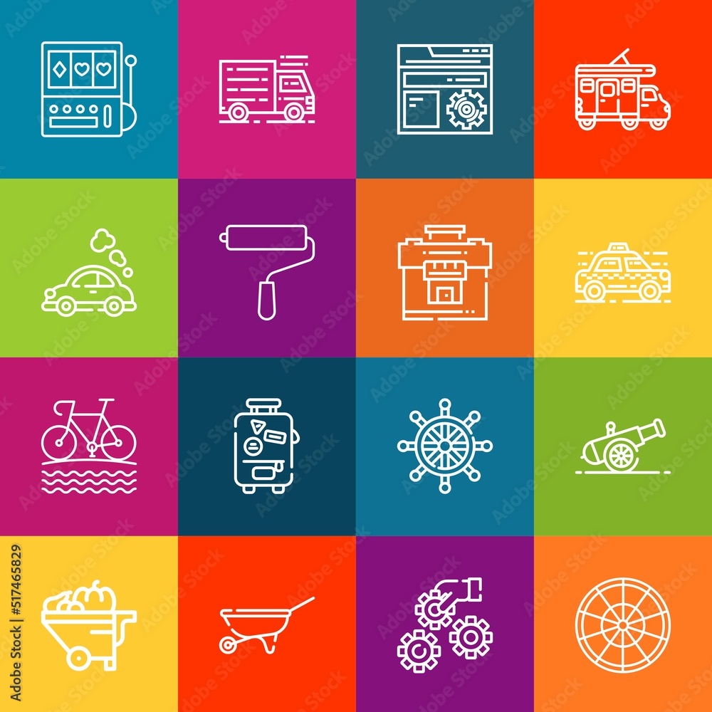Poster modern thin line icons set of wheel elements. premium quality outline symbol collection. simple mono