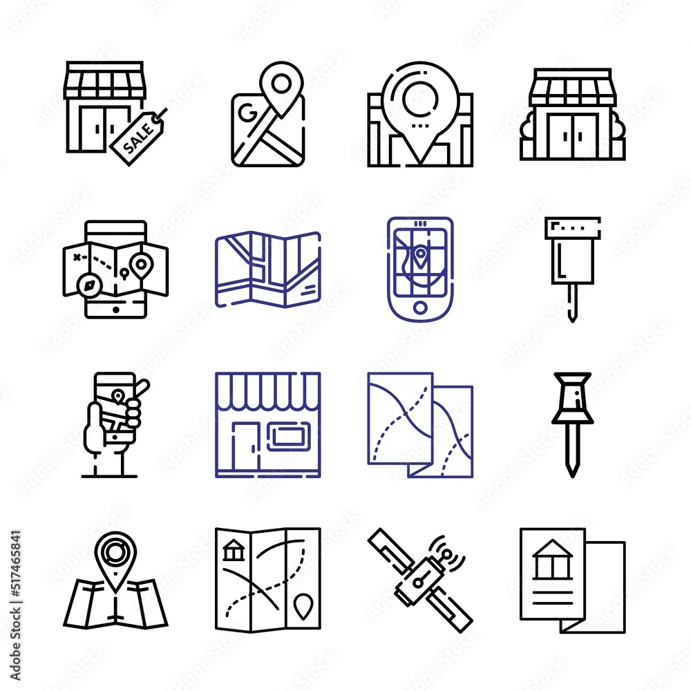 Poster gps icon set with line icons. modern thin line style. suitable for web and mobile icon. vector illus