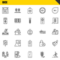 rice vector line icons set. sale, scale and fire Icons. Thin line design. Modern outline graphic elements, simple stroke symbols stock illustration