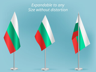 Flag of Bulgaria with silver pole.Set of Bulgaria's national flag