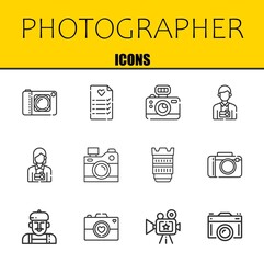 photographer vector line icons set. camera, wedding planning and camera Icons. Thin line design. Modern outline graphic elements, simple stroke symbols stock illustration