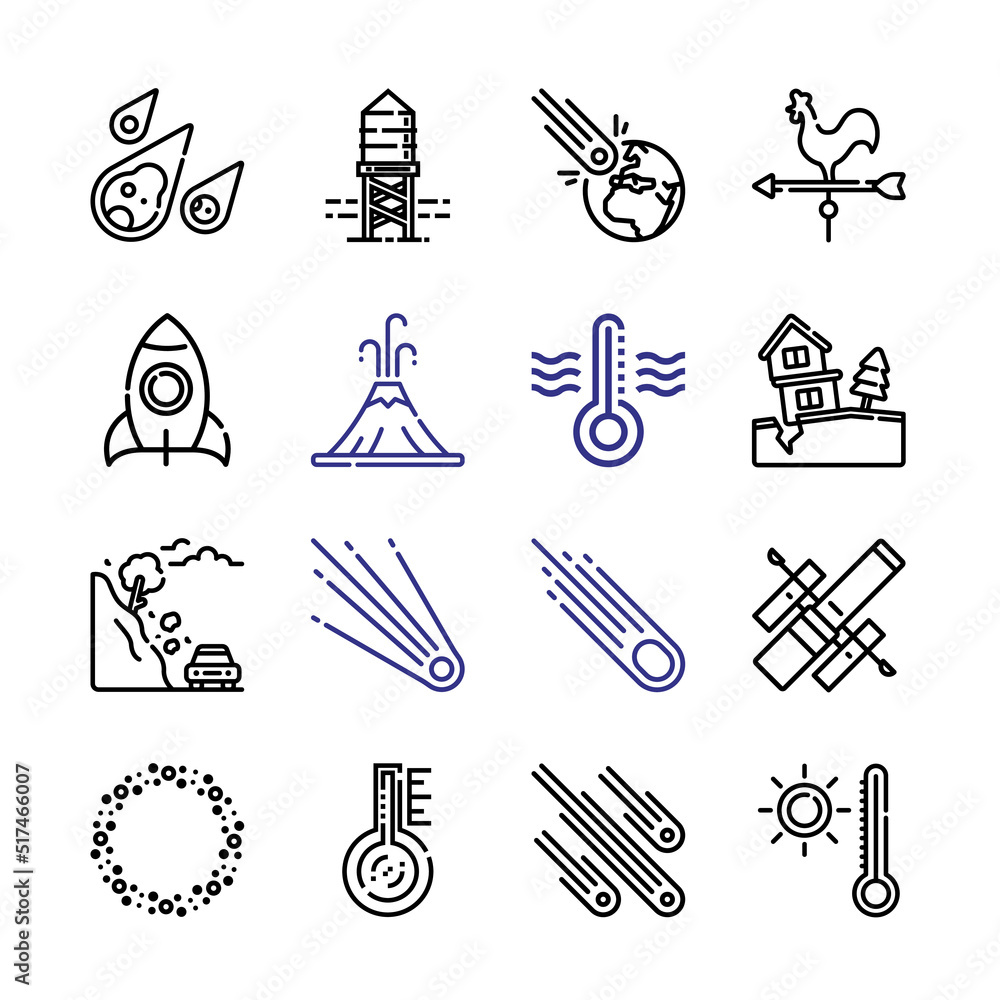 Poster meteor icon set with line icons. modern thin line style. suitable for web and mobile icon. vector il