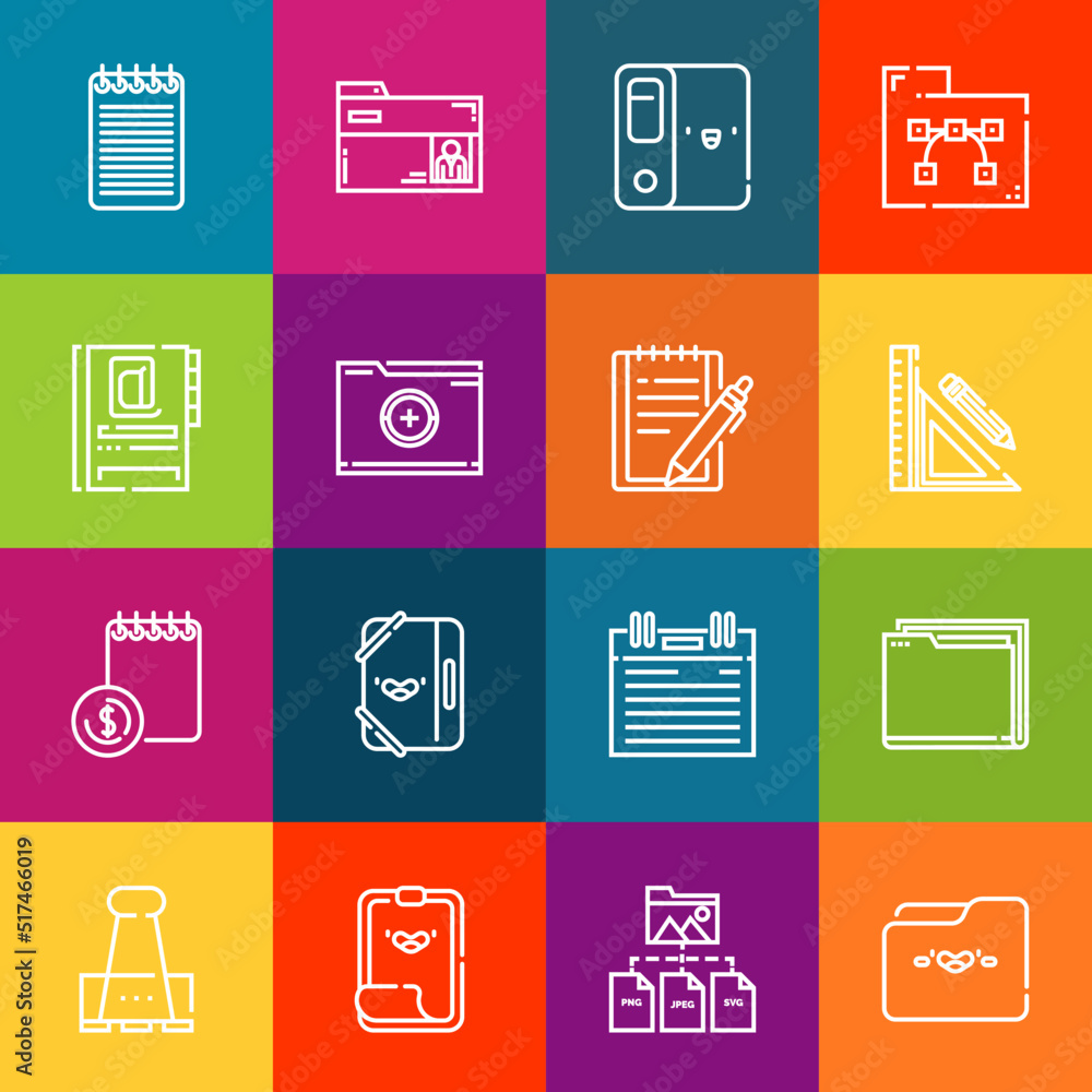 Poster modern thin line icons set of binder elements. premium quality outline symbol collection. simple mon