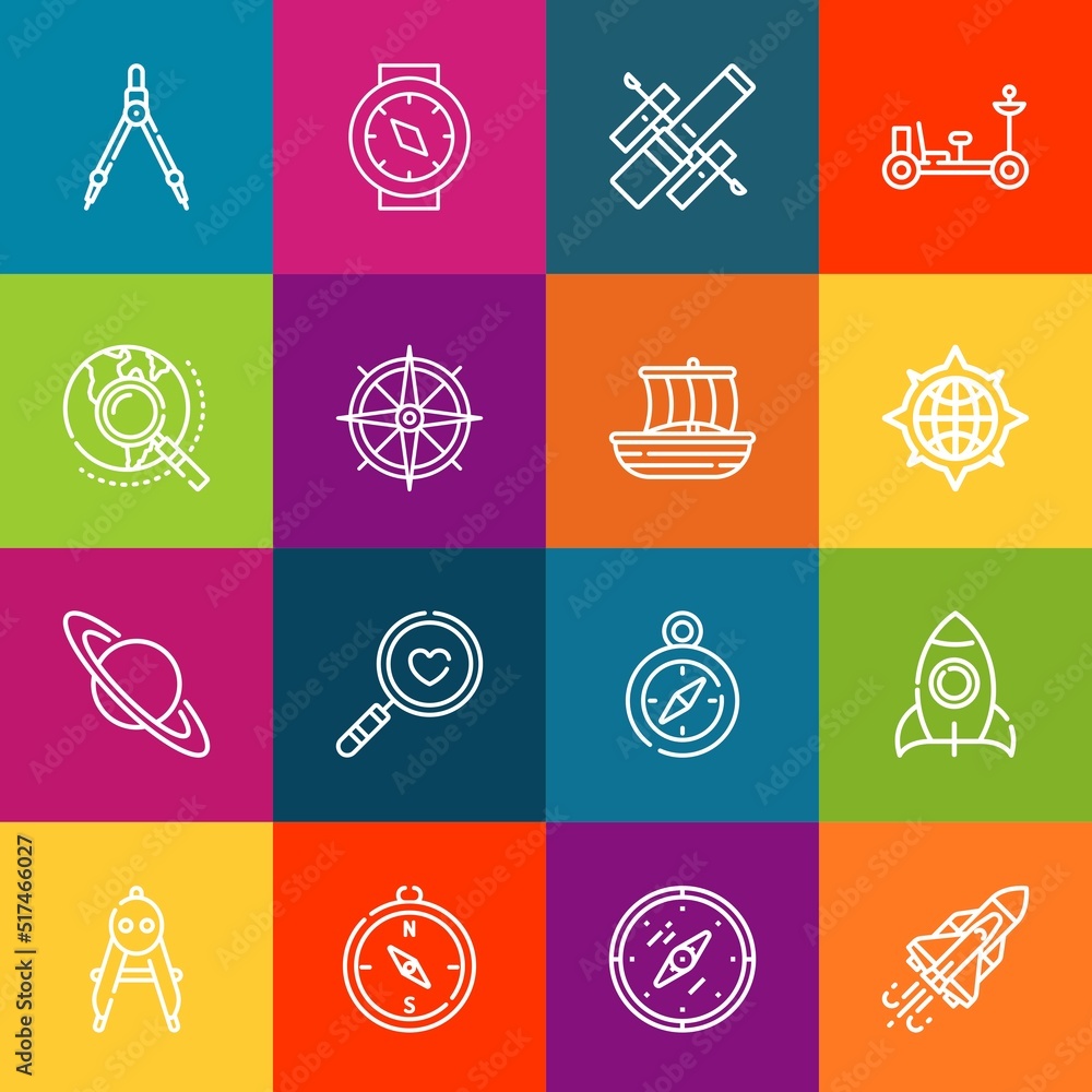 Poster modern thin line icons set of exploration elements. premium quality outline symbol collection. simpl