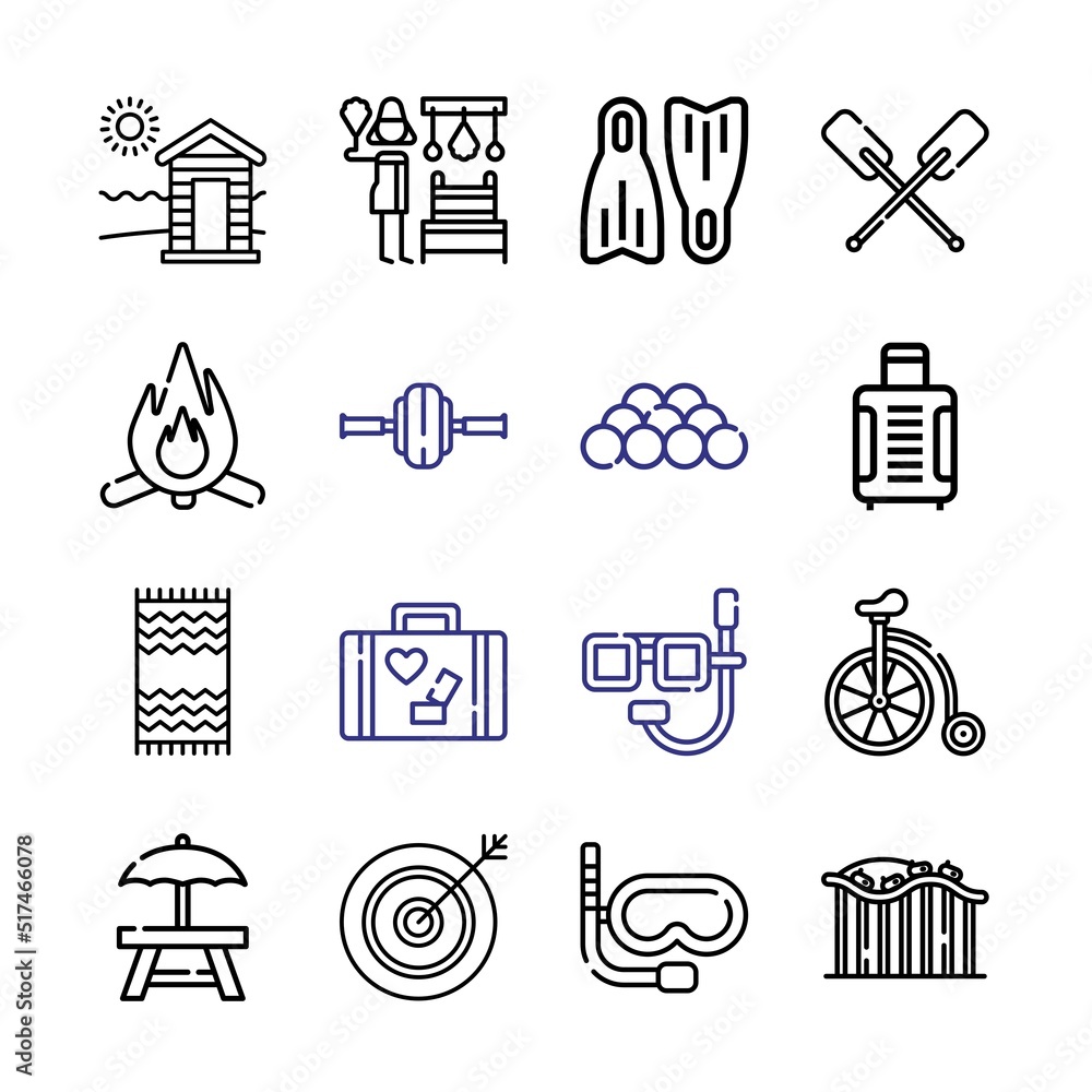 Aufkleber recreation icon set with line icons. modern thin line style. suitable for web and mobile icon. vecto