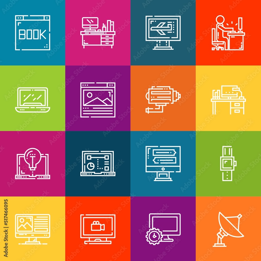Poster modern thin line icons set of monitor elements. premium quality outline symbol collection. simple mo