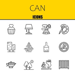 Fototapeta premium can vector line icons set. cupcake, lamp and indian tent Icons. Thin line design. Modern outline graphic elements, simple stroke symbols stock illustration