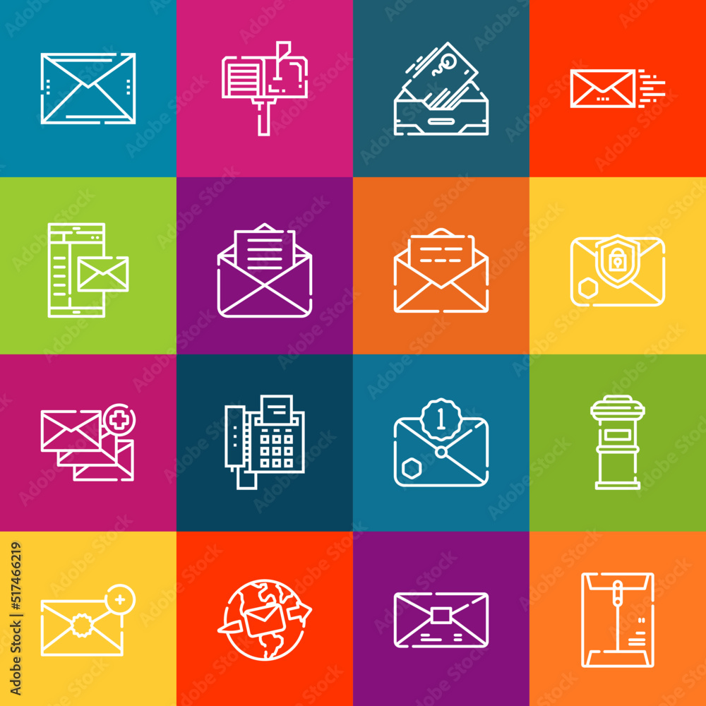 Poster modern thin line icons set of email elements. premium quality outline symbol collection. simple mono