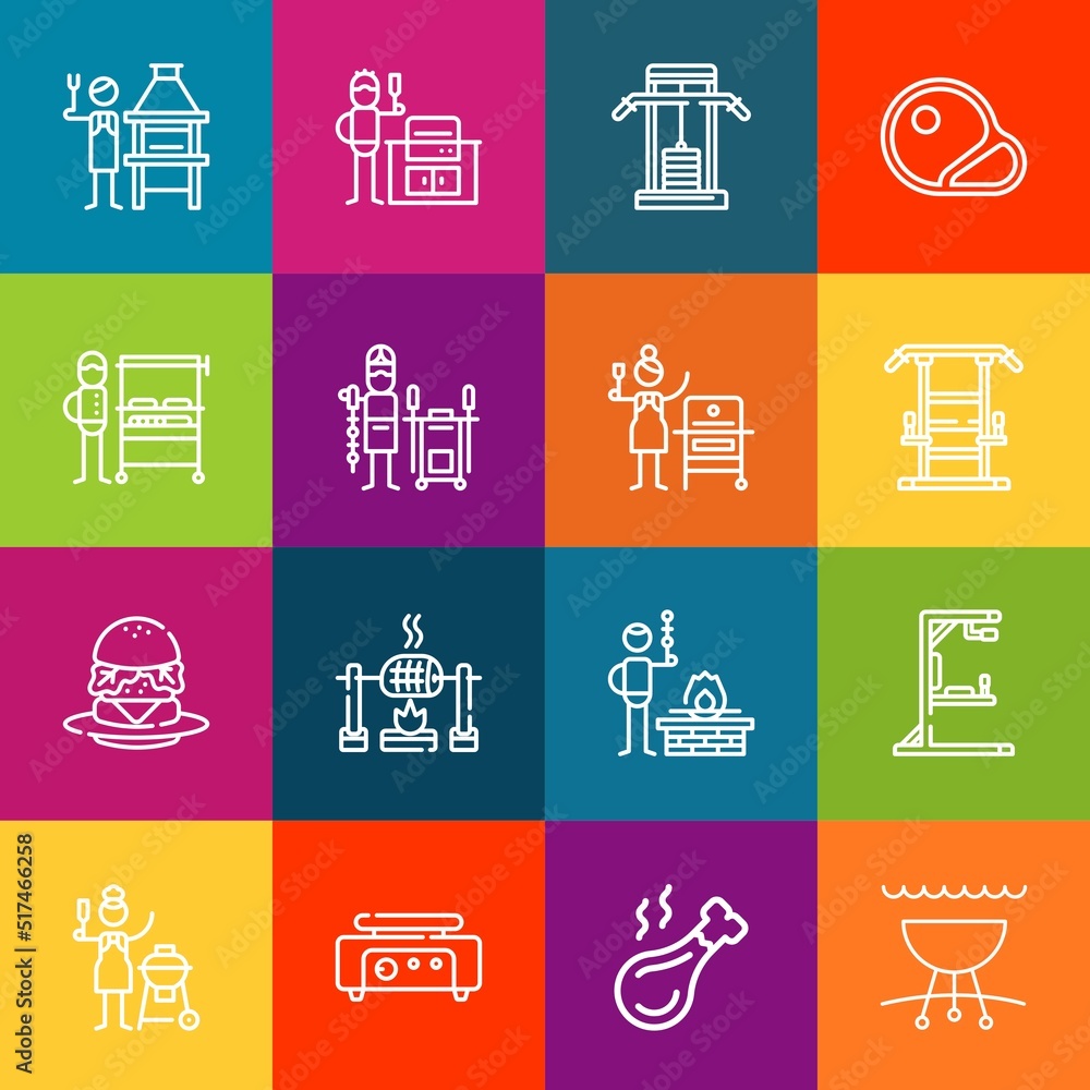 Poster modern thin line icons set of grill elements. premium quality outline symbol collection. simple mono
