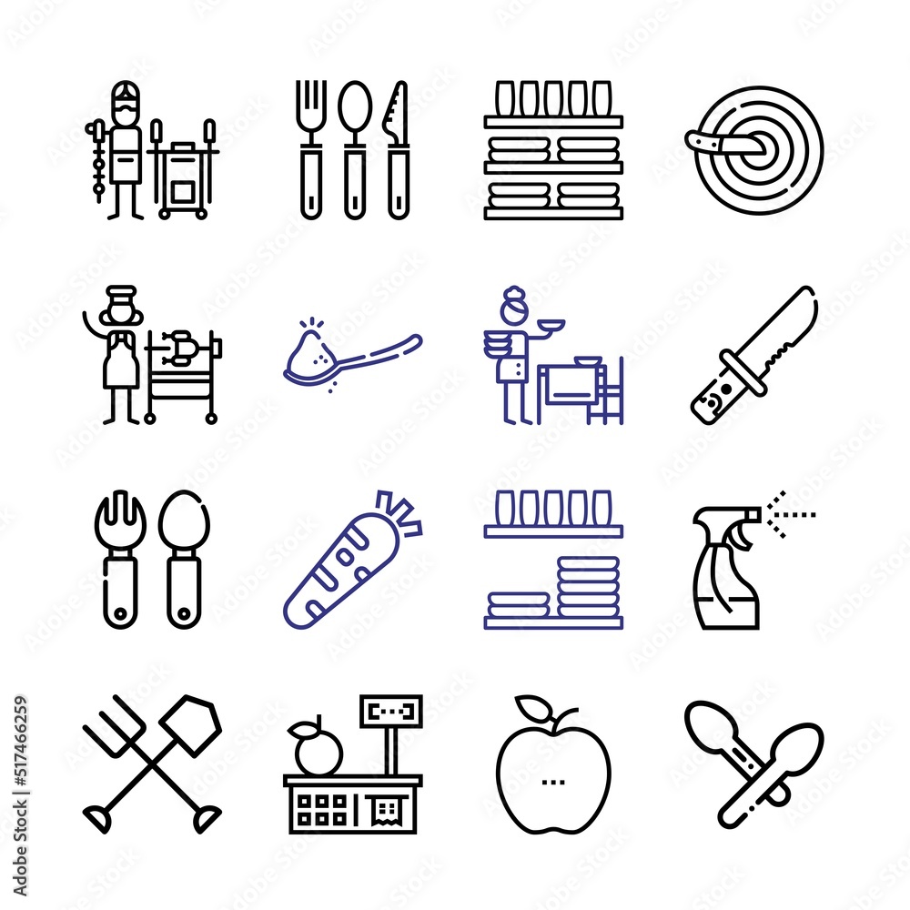 Poster cutlery icon set with line icons. modern thin line style. suitable for web and mobile icon. vector i