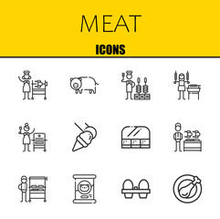 meat vector line icons set. rotisserie, pig and churrasco Icons. Thin line design. Modern outline graphic elements, simple stroke symbols stock illustration
